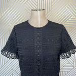 Kate Spade  Black Lace Crochet Ruffle‎ Hem Short Sleeve Party Dress Size Small Photo 1