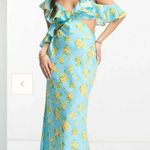 ASOS Design Petite Satin Midaxi Dress With Multi Flutter Sleeves In Blue Floral Photo 3