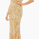 Mac Duggal 4715 Size 12 Embellished Fringe Cap Sleeve Trumpet Gown, Light Gold Photo 0