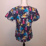 Disney Winnie The Pooh Winter Scene Short Sleeve Scrub Top With Double Pockets Photo 6