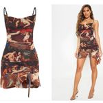 Pretty Little Thing Plt  multi Mesh Renaissance Print Ruched Bodycon Dress size 6 Photo 1