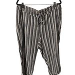 Per Se White & Blue Stripe Washable Linen & Viscose Blend Drawstring 1X Pants. Photo 0