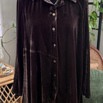 Lisa Bayne Chocolate Brown Crushed Velvet Button Up Tunic Top Photo 0