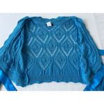 VTG Y2K American Attitudes sweater sz Med cropped flare sleeve crochet wrap blue Photo 3