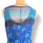 Vintage 90s Blue Floral Sleeveless Tropical Maxi Dress Size XL Sheer Scoopneck Photo 3