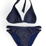 Sand Castle Dark Blue Denim Cutout Halter Neck Bikini Set Size L Photo 1
