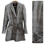 Bardot  Gray Monochrome Glenchek Belted Double Breasted Trench Coat Size 6 Medium Photo 1
