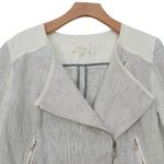 Lou & grey Moto Linen Zip Jacket, Medium, White, Blue, Asymmetrical Zipper Photo 3