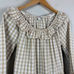 J.Crew Seersucker Ruffleneck Mini Dress Women 4 White Beige Gingham Plaid Preppy Photo 4