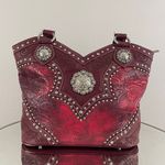 American Bling Y2K Red Burgundy Faux Tooled Leather Western Studded Shoulder Bag Photo 2