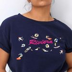 Anthropologie NWT $98  Maeve Navy Beach Embroidered Sweatshirt Tee S Photo 0