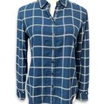 Draper James Button Up Shirt Plaid Pattern Cuff Round Hem Long Sleeves Blue W 2 Photo 0