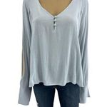 BP  Brass Plum LARGE NWT Gray Top Blouse Long Split Sleeve V Neck Photo 0