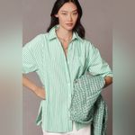 Maeve Anthropologie  The Bennet Buttondown Shirt Striped Edition Sz XL Green Photo 3