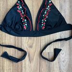 Hobie Y2K Black Red Ruffle Embroidered Cherries Daisies Halter Swim Bikini Top Photo 3