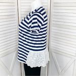 Skies Are Blue Michelle Striped Eyelet Hem Shirt Top Blue White XL Photo 3