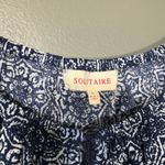 Solitaire Women's Blue Boho Print Peasant Top - Size Large - Tassel Crochet Lace Photo 4
