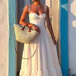 ZARA  dress maxi poplin ruffle flowy white corset bohemian summer vacation Photo 1