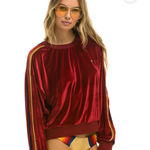 Aviator Nation Classic Velvet Relaxed Sweatshirt Red Medium Photo 1