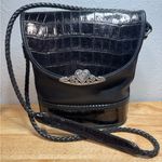 BRIGHTON Bucket Tote Shoulder Bag Purse Black Leather w/Embossed Crocodile Photo 0