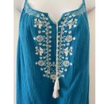 Pink Chicken Dress Womens Medium Blue Boho Hippie Gauzy Embroidered Flowy Tassel Photo 2