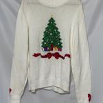 STITCH KNITS BY SEW CLASSIC WO SIZE LARGE Classic Cream Christmas Tree Sweater Red Photo 1