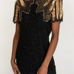 Black Beaded & Sequined Short Sleeve Evening Dress Black Tie Vintage Paris S Photo 0