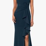 Betsy and Adam BETSY ADAM SCUBA CREPE RUFFLED BOW GREEN GOWN Evening, formal, wedding guest Photo 0