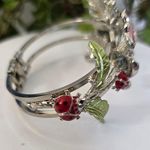 Vintage Clamper Hinge Bracelet Floral Ladybug Bee and Flower Silver Photo 5