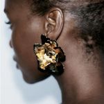 ZARA NWT❗️ Enamelled Floral Earrings Gold Black metal Metallic Photo 10