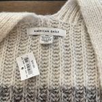 American Eagle NWT Soft Shawl Poncho Wrap Sweater Black Gray White Fringe One Si Photo 5