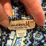 One World One‎ World Blue & Neon Yellow Blouse Pleated Tassel Tie Boho Hippie Photo 5