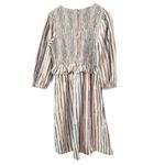 Frances Hart Maternity Maritza Dress Smocked Multicolor Striped Cotton Sz Large White Photo 4