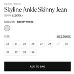 Paige  Skyline Ankle Skinny Jean | Size: 30 | White Photo 9