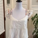 Honey Punch EUC White Blouse with Multicolor Beaded Straps and Fabric Buttons Photo 0