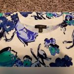 Talbots  Scoop Neck Quarter Sleeve Scoop Neck Cotton Blue Floral Pullover Sweater Photo 4