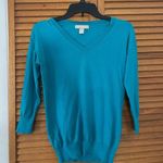 Banana Republic  Women’s Turquoise Silk V-Neck 3-QTR Sleeve Sweater Sz XS Photo 0