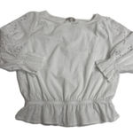Cynthia Rowley  Top Womens Medium White Embroidered Sleeve Peplum Blouse Linen Photo 0