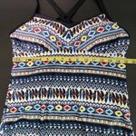 Yonique Feather Print Boho Tankini Top NWT Size Medium Aztec Print Tankini Blue Photo 9