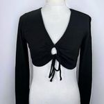 Elodie Black Knit Super Cropped Keyhole Top long Sleeve NEW Size XS Photo 0