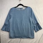 J Jill L Denim Bell Sleeve Chambray Top Lightweight Tencel Boho Minimalist Blue Size L Photo 1