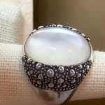 MICHAEL DAWKINS Starry Night Sterling Silver Mother of Pearl Doublet Ring 6 Photo 13