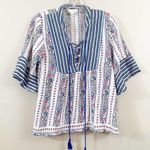 Love Riche  Lace-up Floral Bell Sleeve White Top Photo 1