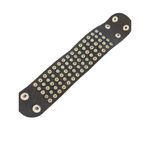 Black Faux Leather Bracelet Cuff Silver Tone Studs Clear Rhinestones Snaps Photo 5