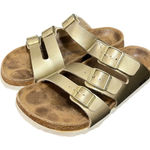 Birkenstock Betula Sandals Gold Three Strap Slides Leather Size 37 US 6 Photo 0