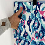 Crown & Ivy  Caroline Multicolor‎ Blue Ikat Shorts Stretch Twill Flat Front Photo 3