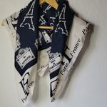 Vintage Made In Italy Paris Themed Navi Blue and Cream Square Scarf Size 33×34 Photo 1
