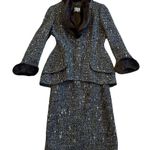 Thierry Mugler Rare FW 1998 Two Piece Suit Blazer Skirt Archival Fur Trim Sz 38 Brown Photo 0