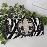 Zebra Faux Leather Wallet with Fleur Photo 0