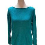 Chico's Vintage Design Teal Long Sleeve Boat Neck Linen Knit Sweater Size Medium Photo 0